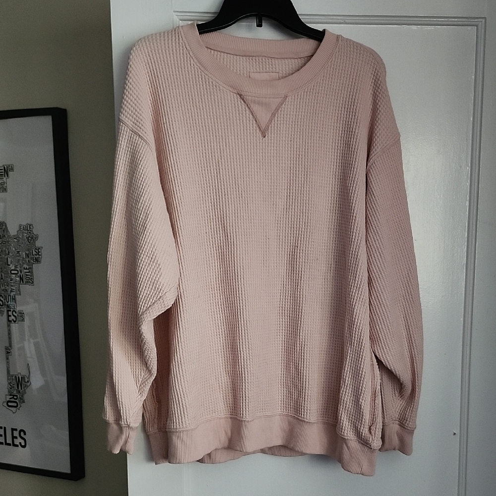 Aerie Light Pink Waffle Knit Oversized Sweatshirt